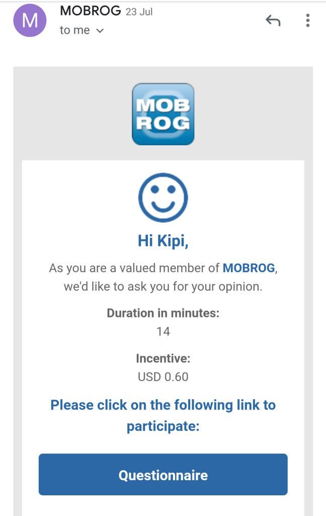 Mobrog survey site email invite